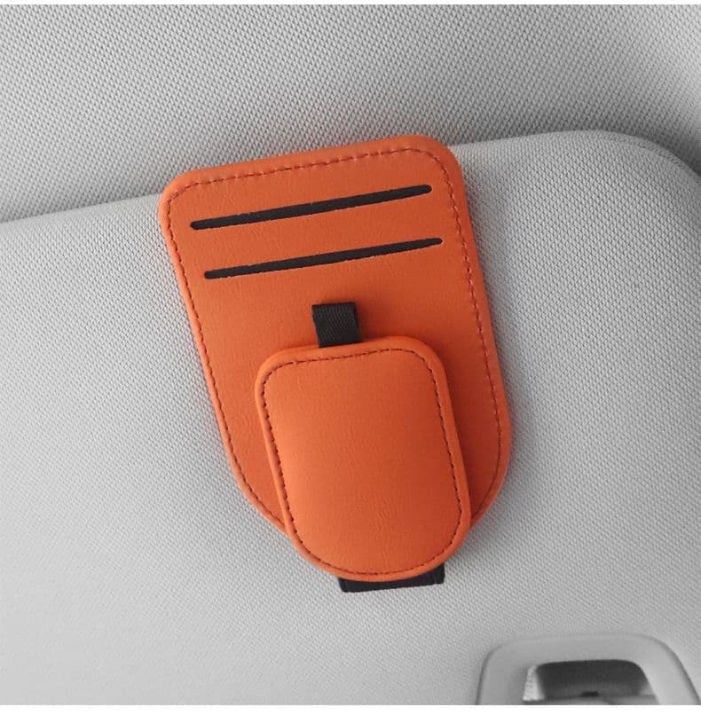 Orange Car Sun Visor Eyeglasses Holder Magnetic Glasses Clip with Card