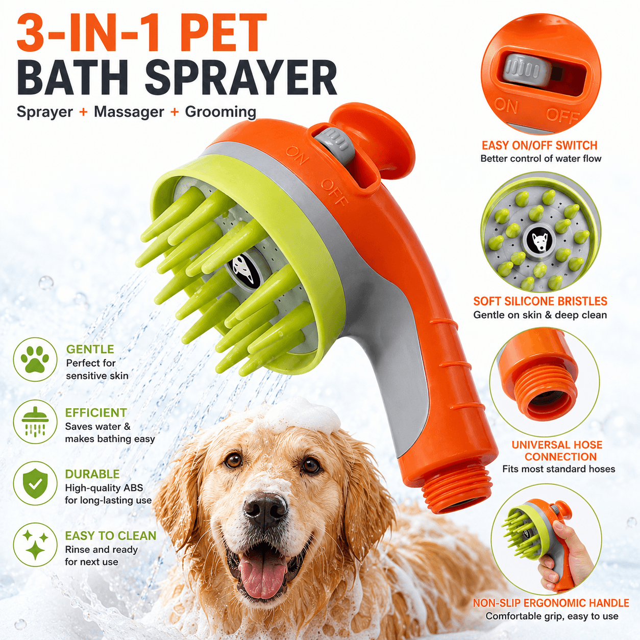 Blue Pet Bathing Shower Sprayer Brush with Water Control Switch Control Dog