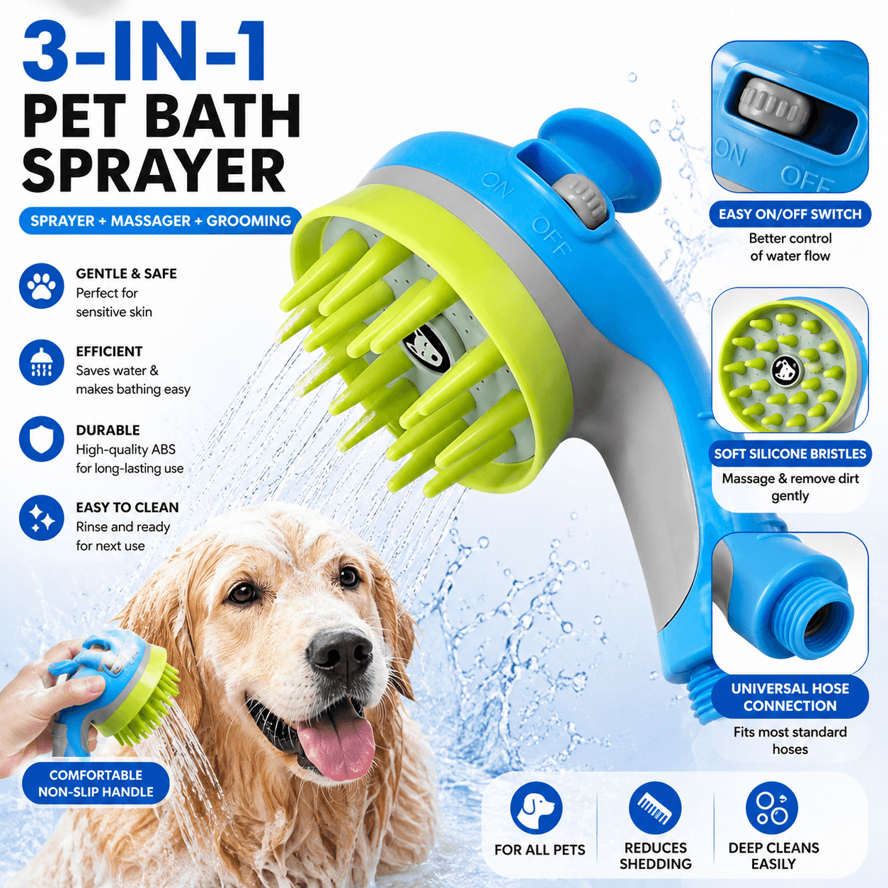 Orange Pet Bathing Shower Sprayer Brush with Water Control Switch Control