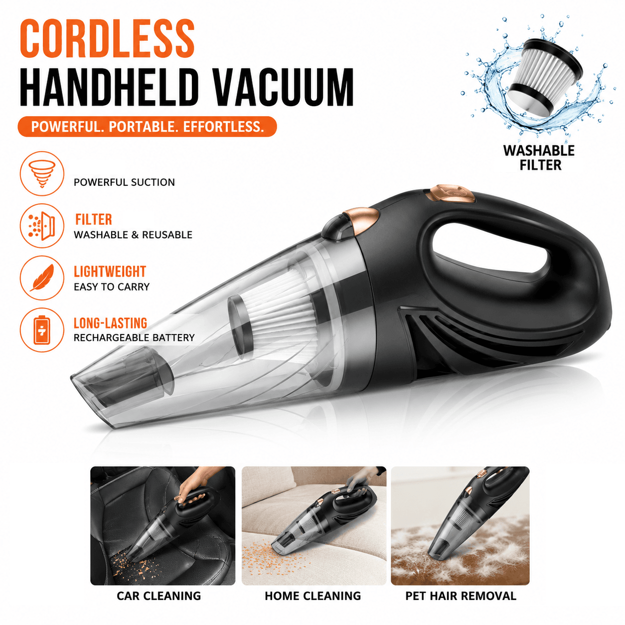 Cordless Handheld Car Vacuum Cleaner - Portable Wireless Dustbuster for Car