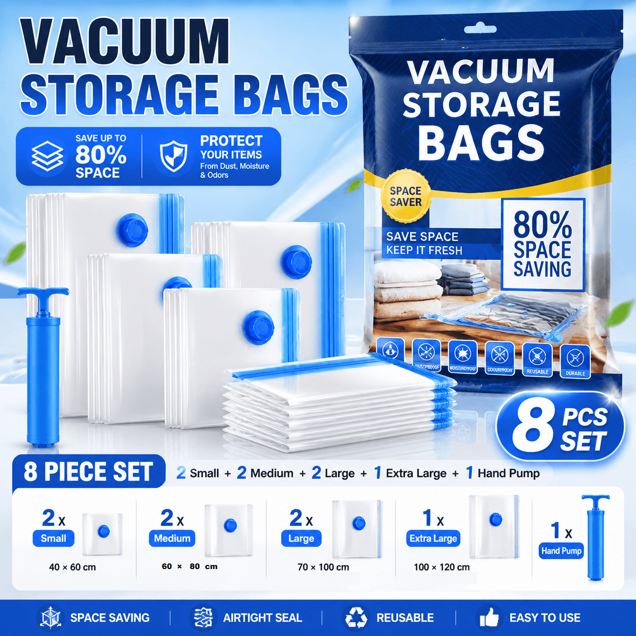 8-piece Vacuum Storage Bags Set - 8 2