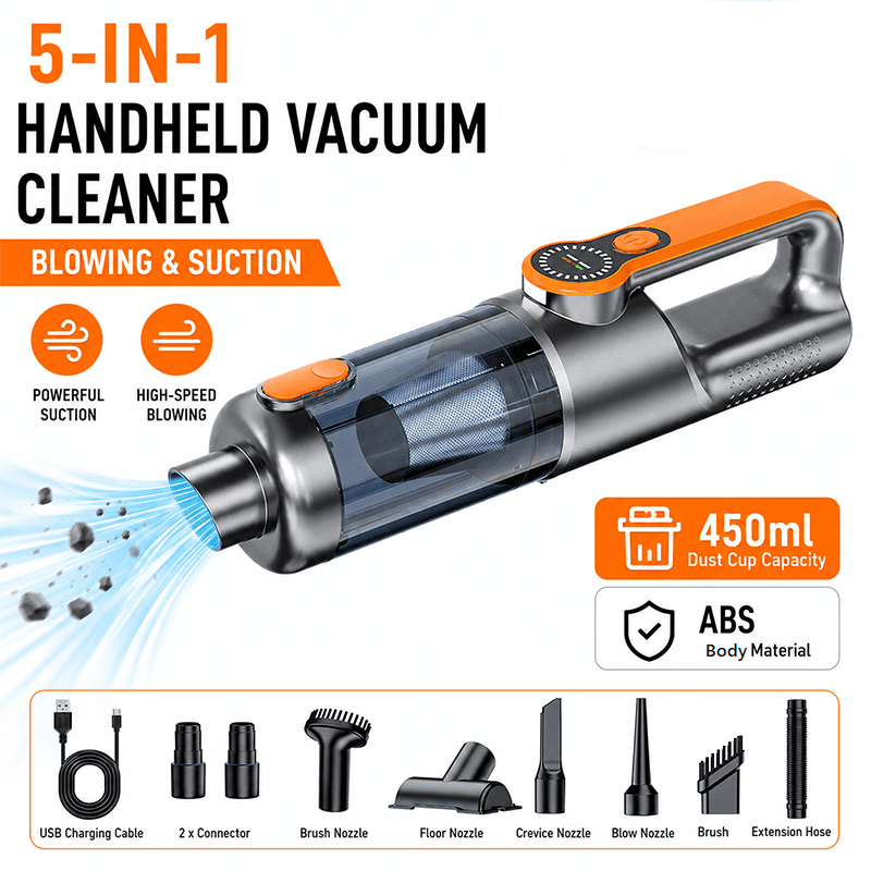 Silver and Orange Cordless Handheld Vacuum Cleaner 17000Pa High Suction