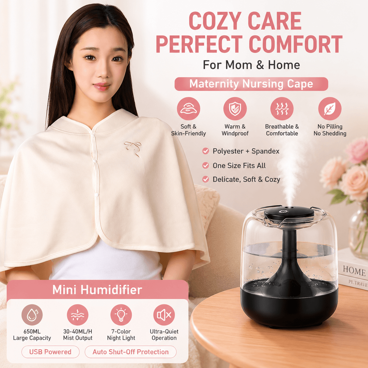 2-Piece Relaxing Winter Set - Beige Nursing Cape - Beige Black Postpartum