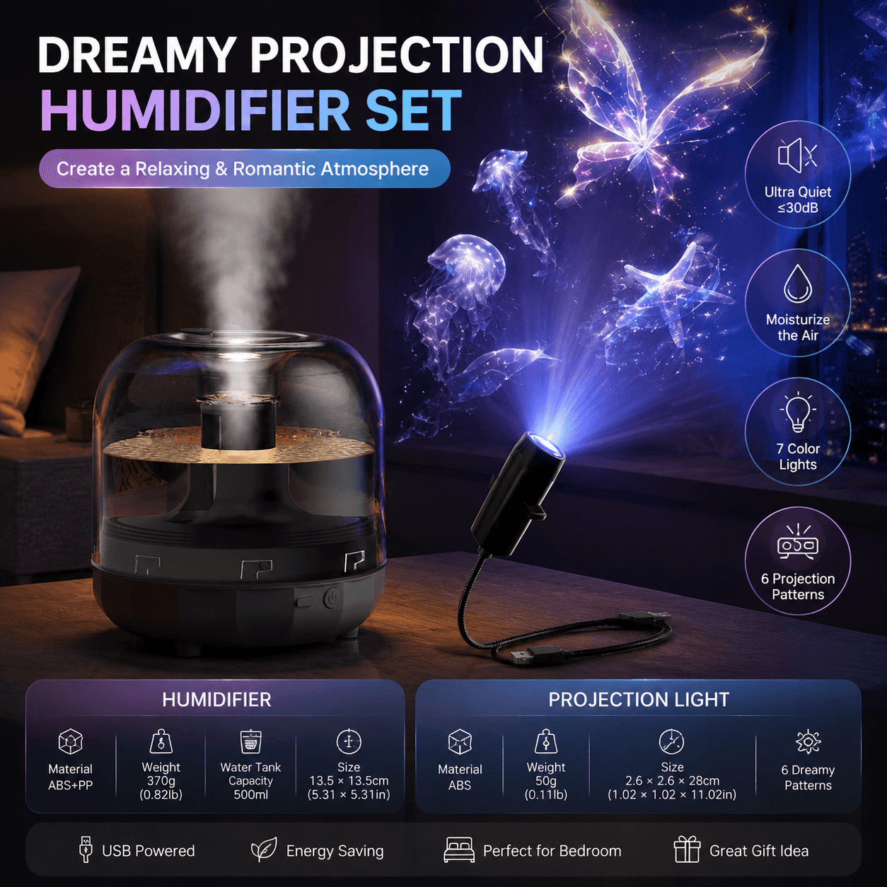 2-piece Bedroom Atmosphere Bundle -Black Ultrasonic Aroma diffuser