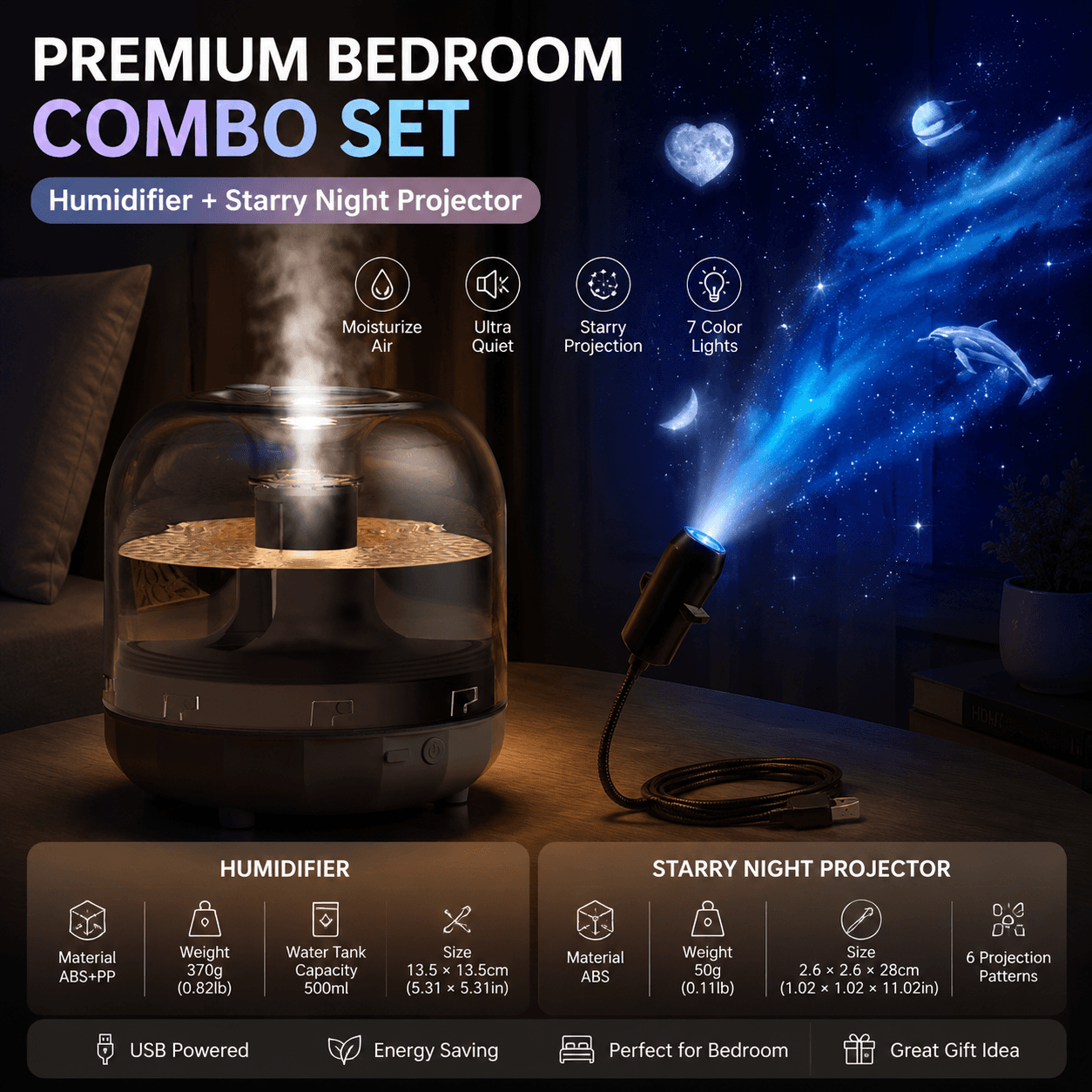 2-piece Bedroom Atmosphere Bundle - Black Ultrasonic Aroma diffuser