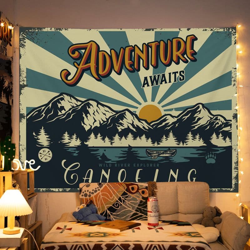 130 × 150 cm Vintage American Wall Tapestry Printed with ADVENTURE