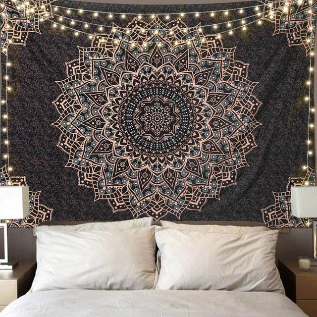 Black 150 × 200 cm Mandala Tapestry - Wall Hanging Decor for Living Room
