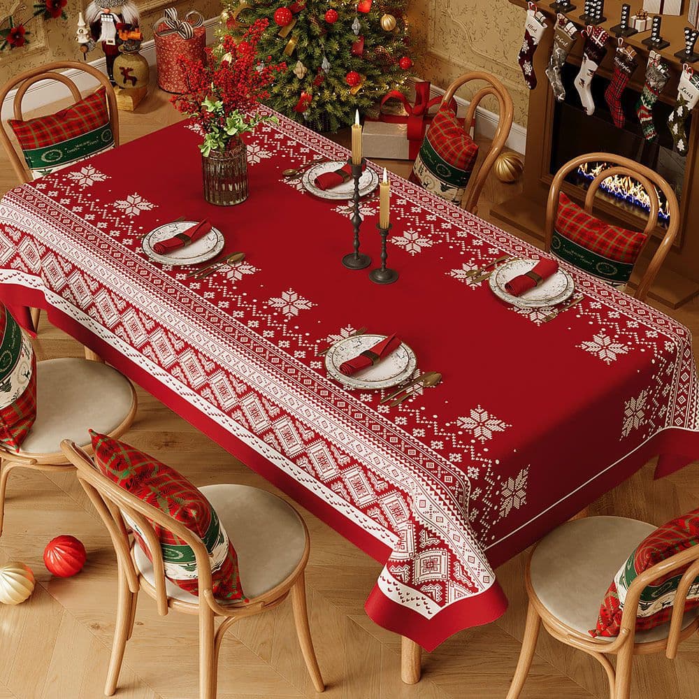 Christmas Waterproof Tablecloth (Snowflake pattern) 140 × 140 cm Festive