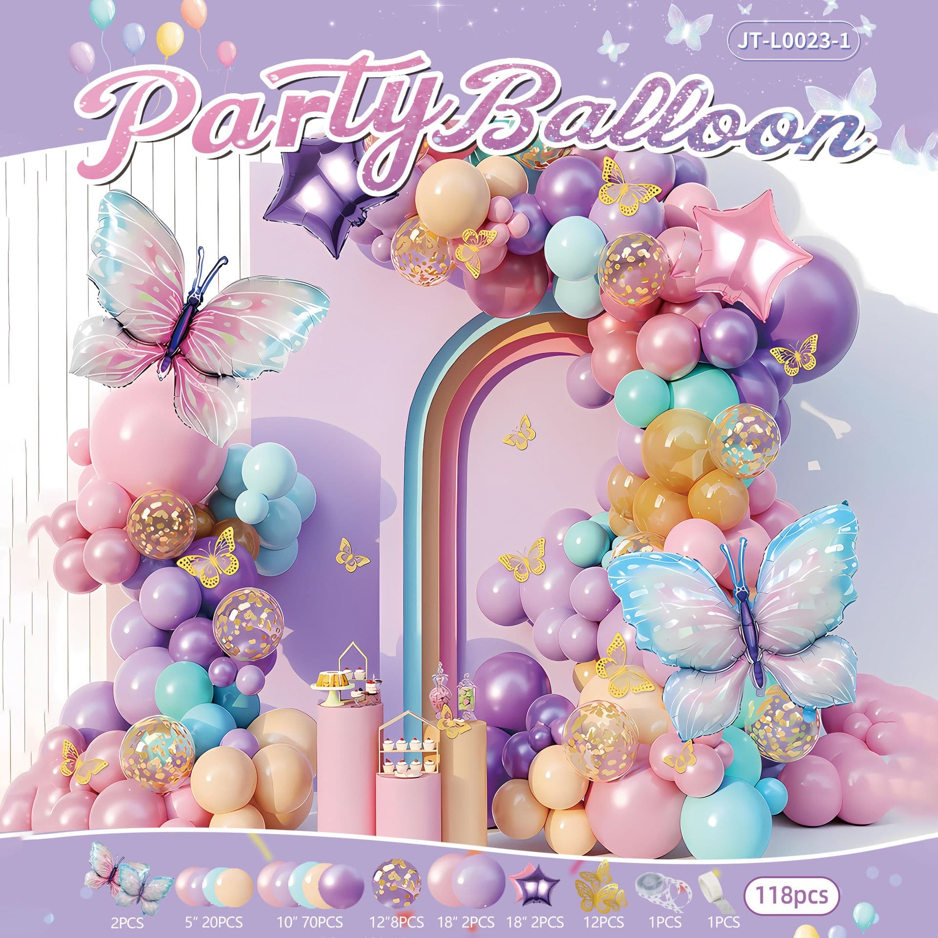 118-Piece Birthday Party Balloon Kit, Pastel & Pink Themed Balloon Arch