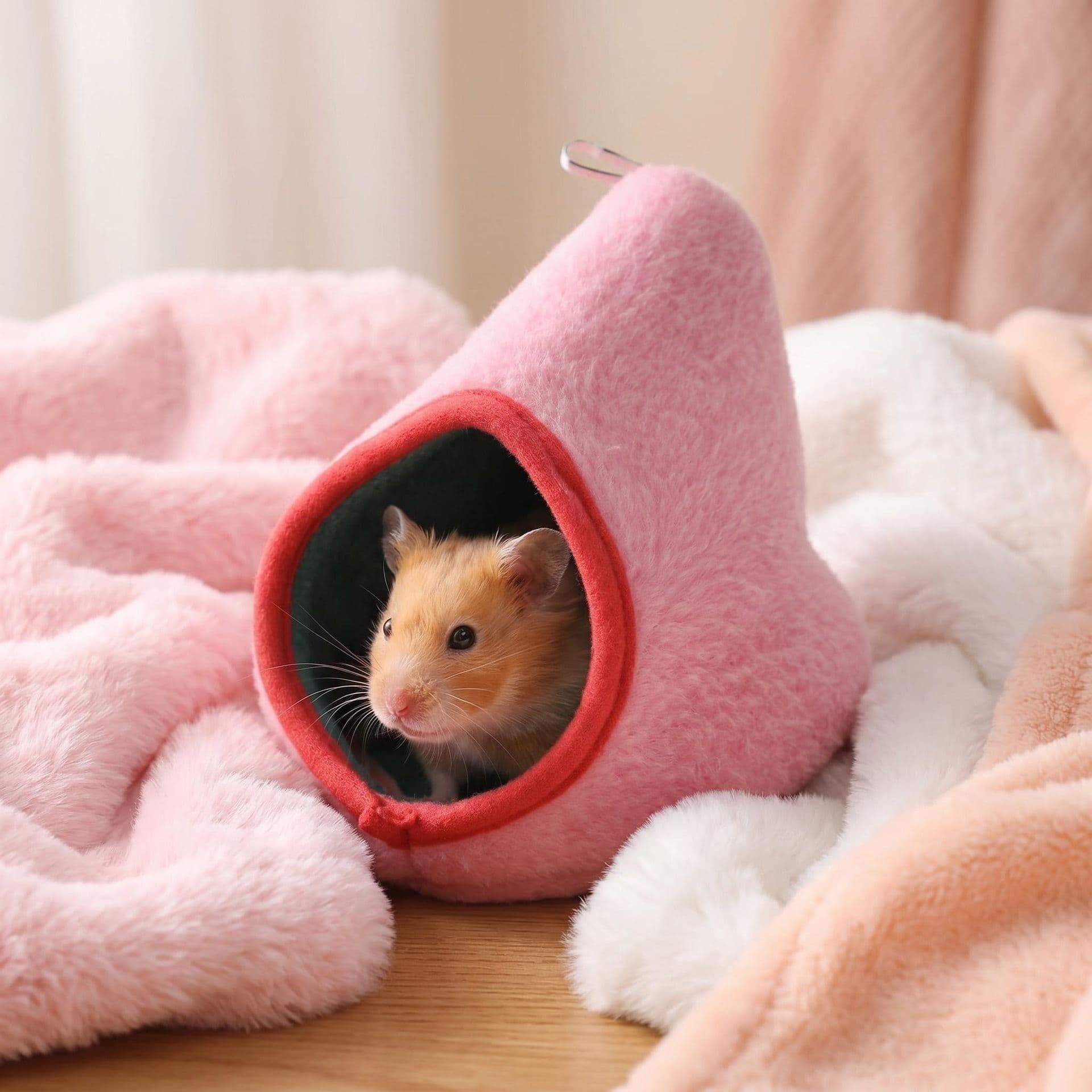 Pink Soft Cozy Hamster Bed Small Pet Sleeping Nest for Winter Guinea Pig