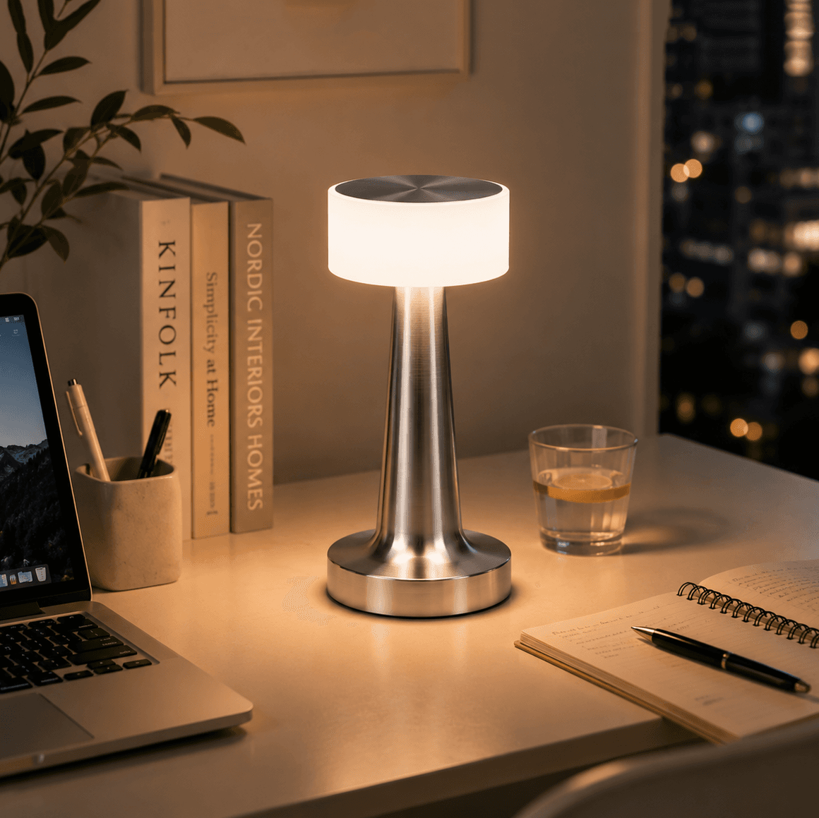 Silver Rechargeable Acrylic Shade UFO Table Lamp Touch Control LED Bedside