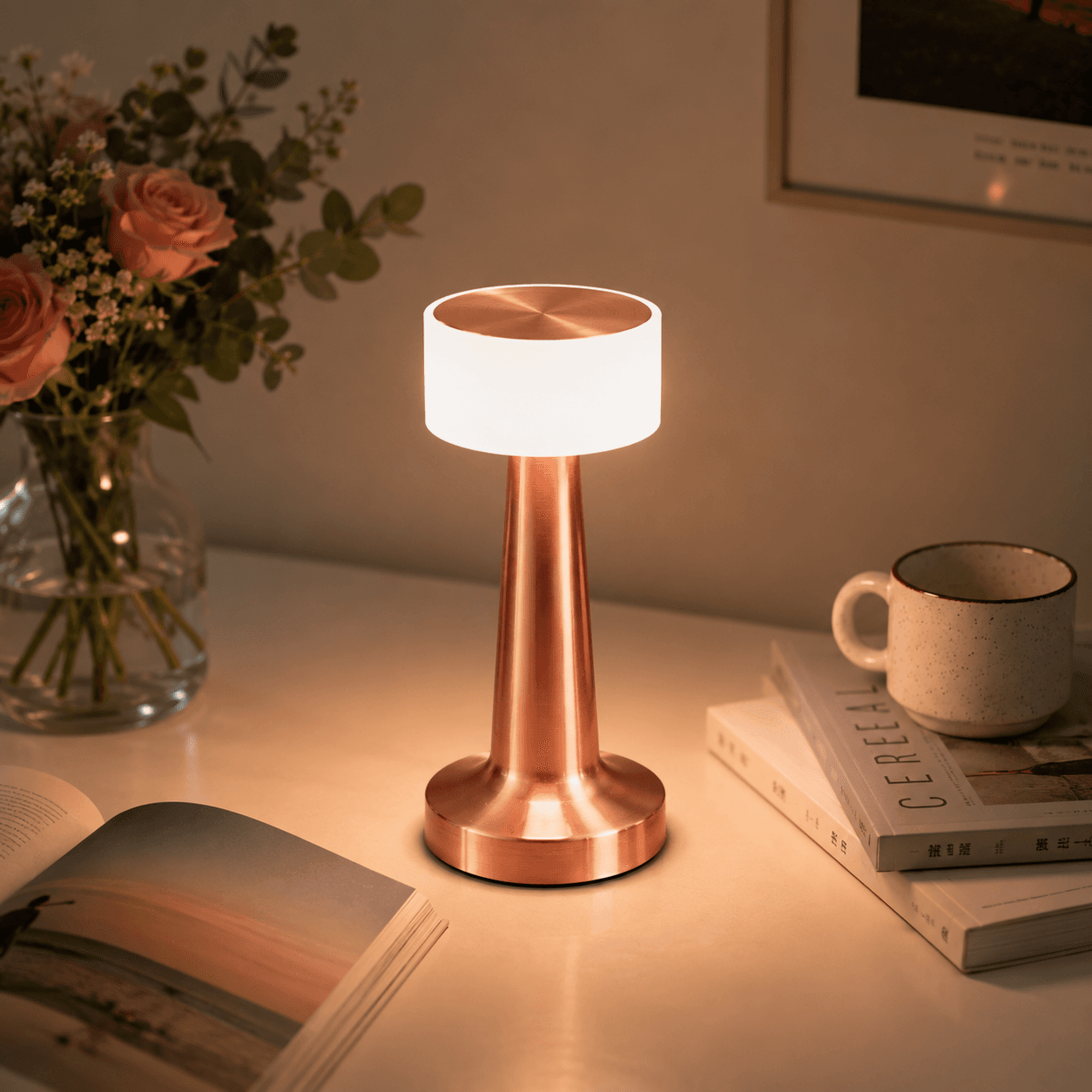 Copper Rechargeable Acrylic Shade UFO Table Lamp Touch Control LED Bedside