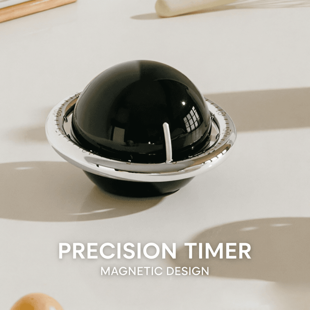 Black Retro Planet Mechanical Kitchen Timer Magnetic Countdown Clock