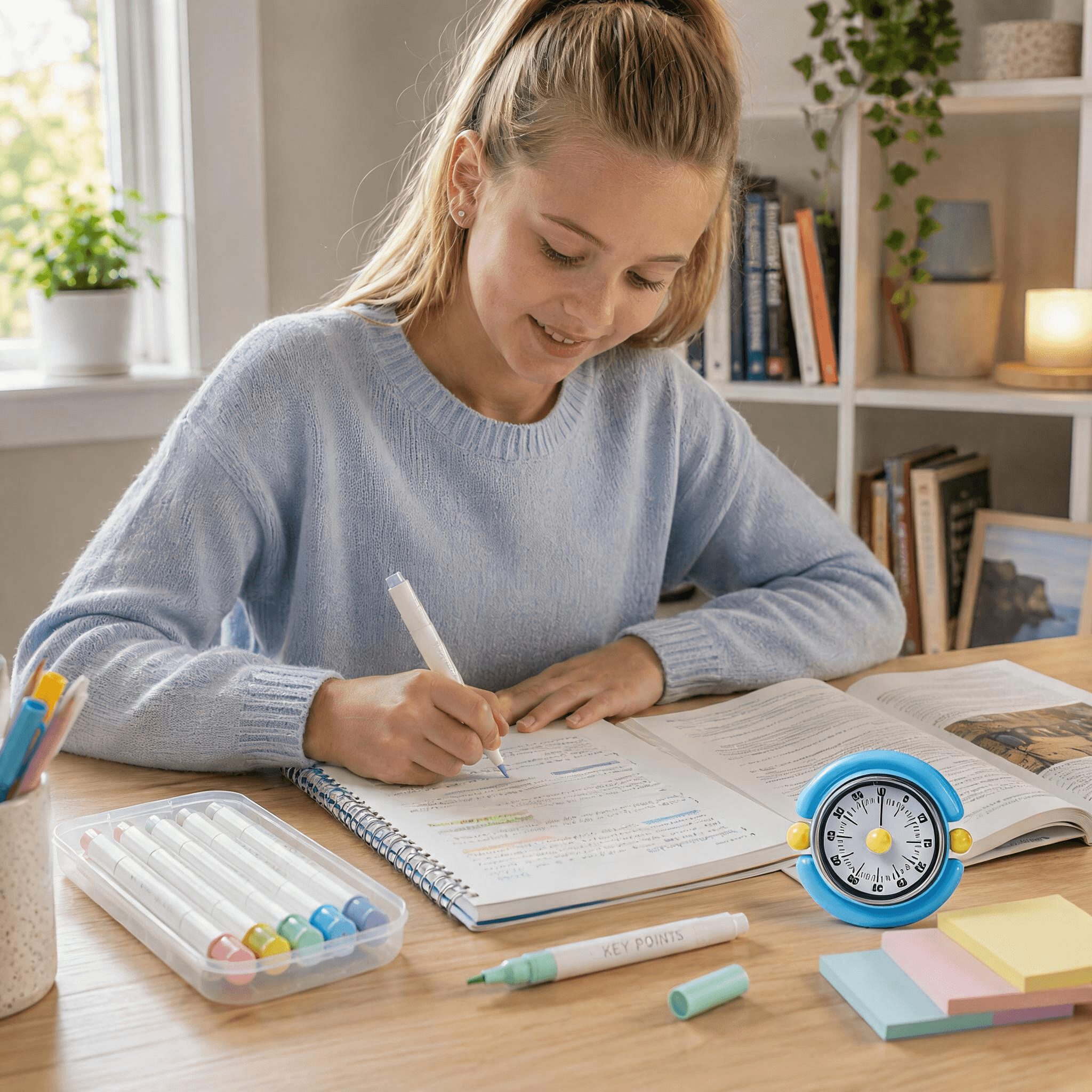Macaron Pastel Dual-Tip Highlighter & Magnetic Mechanical Timer (Blue) Set