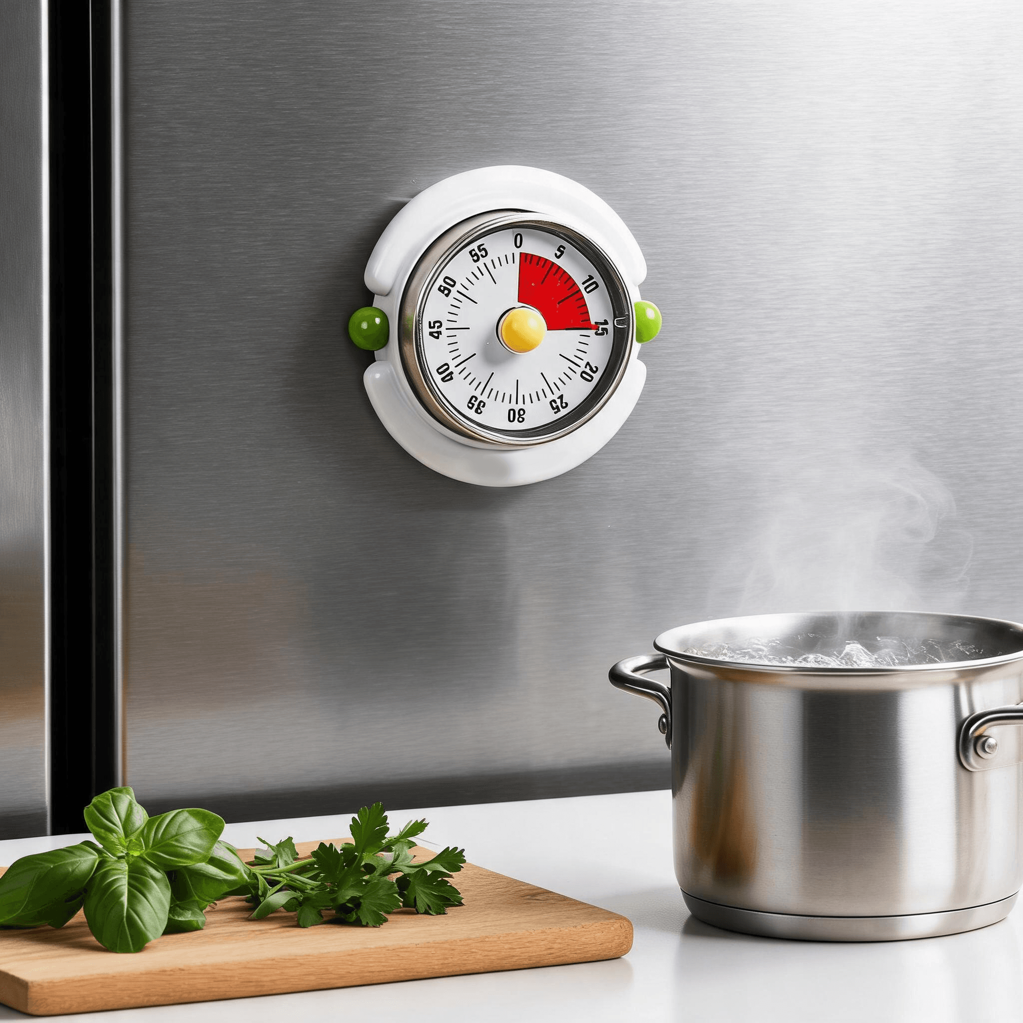 White Visual Mechanical Kitchen Timer with Magnetic Backing - Battery-Free