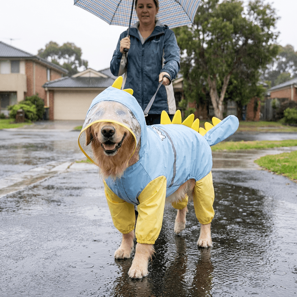 Blue Dog Raincoat Dinosaur Hooded Waterproof Jacket 5XL Size with Leash Hole