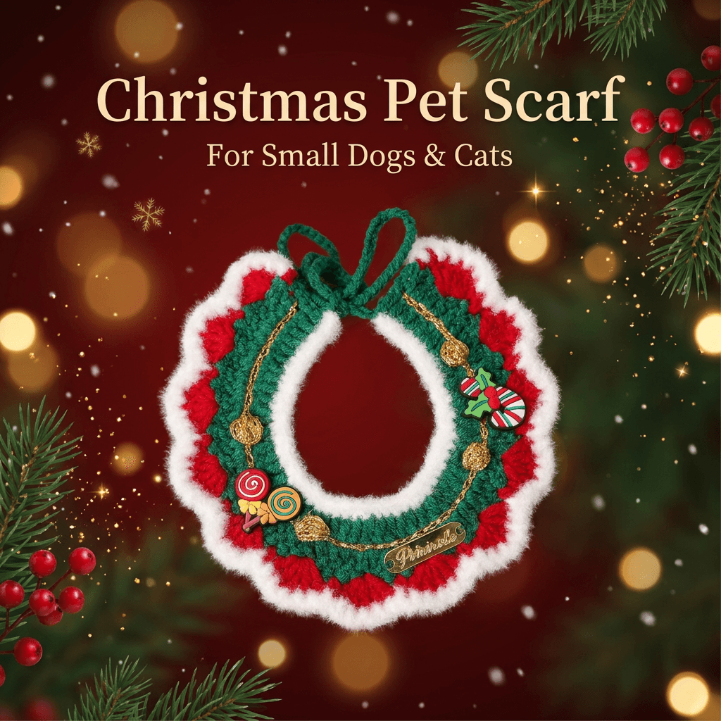 Christmas Pet Collar（White frayed edges） Knitted Festive Dog Cat Collar Red
