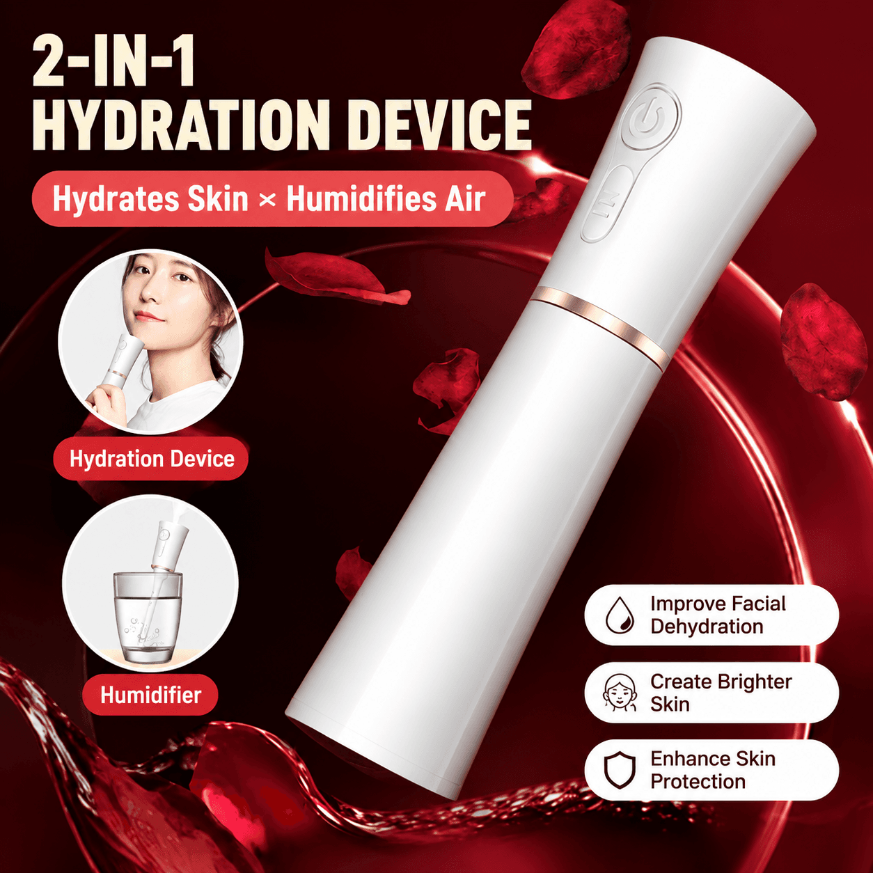 White 2 in 1 Portable Facial Mist Humidifier Nano Mist Sprayer Hydration
