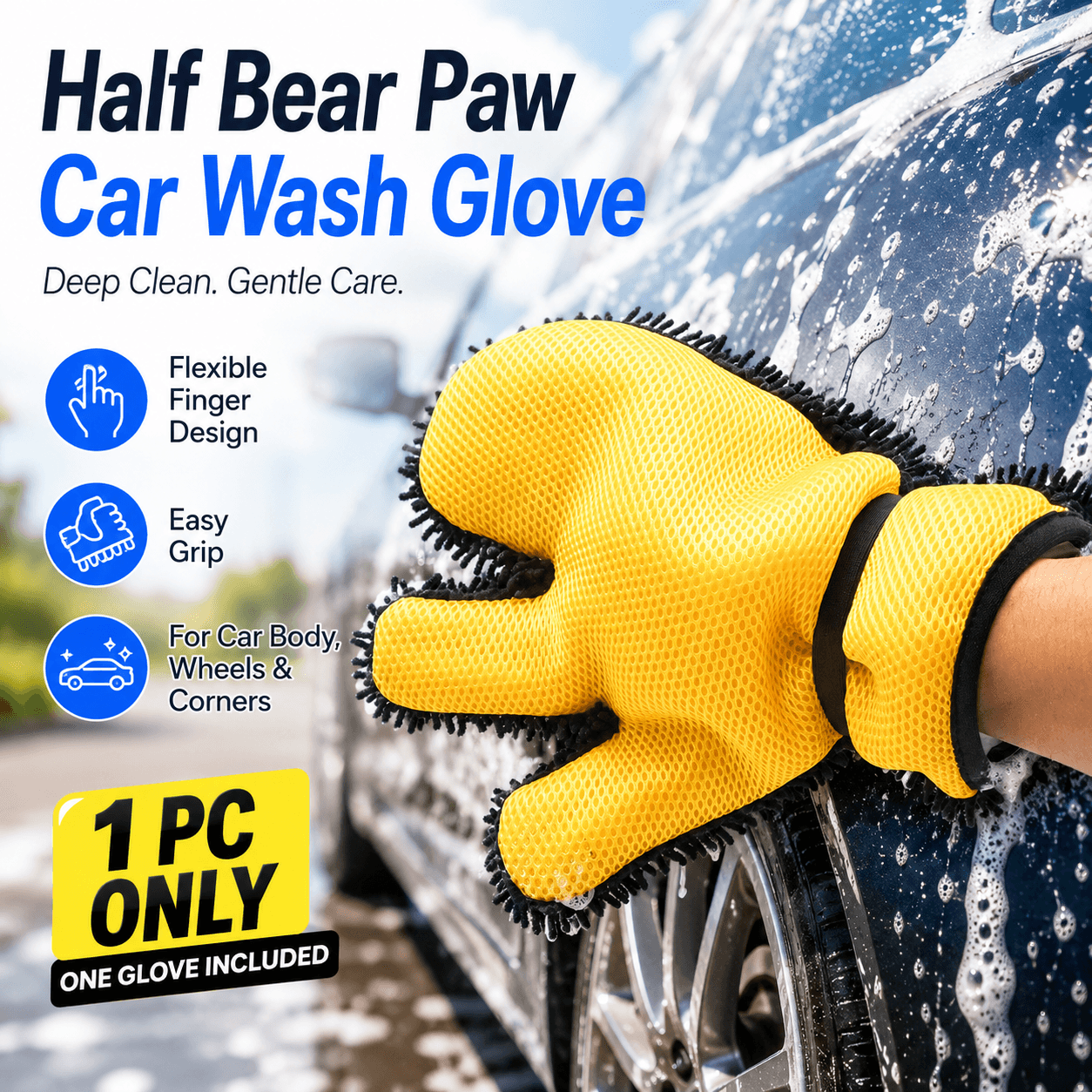 Half Bear Paw Car Wash Glove Chenille Microfiber Cleaning Mitt Soft