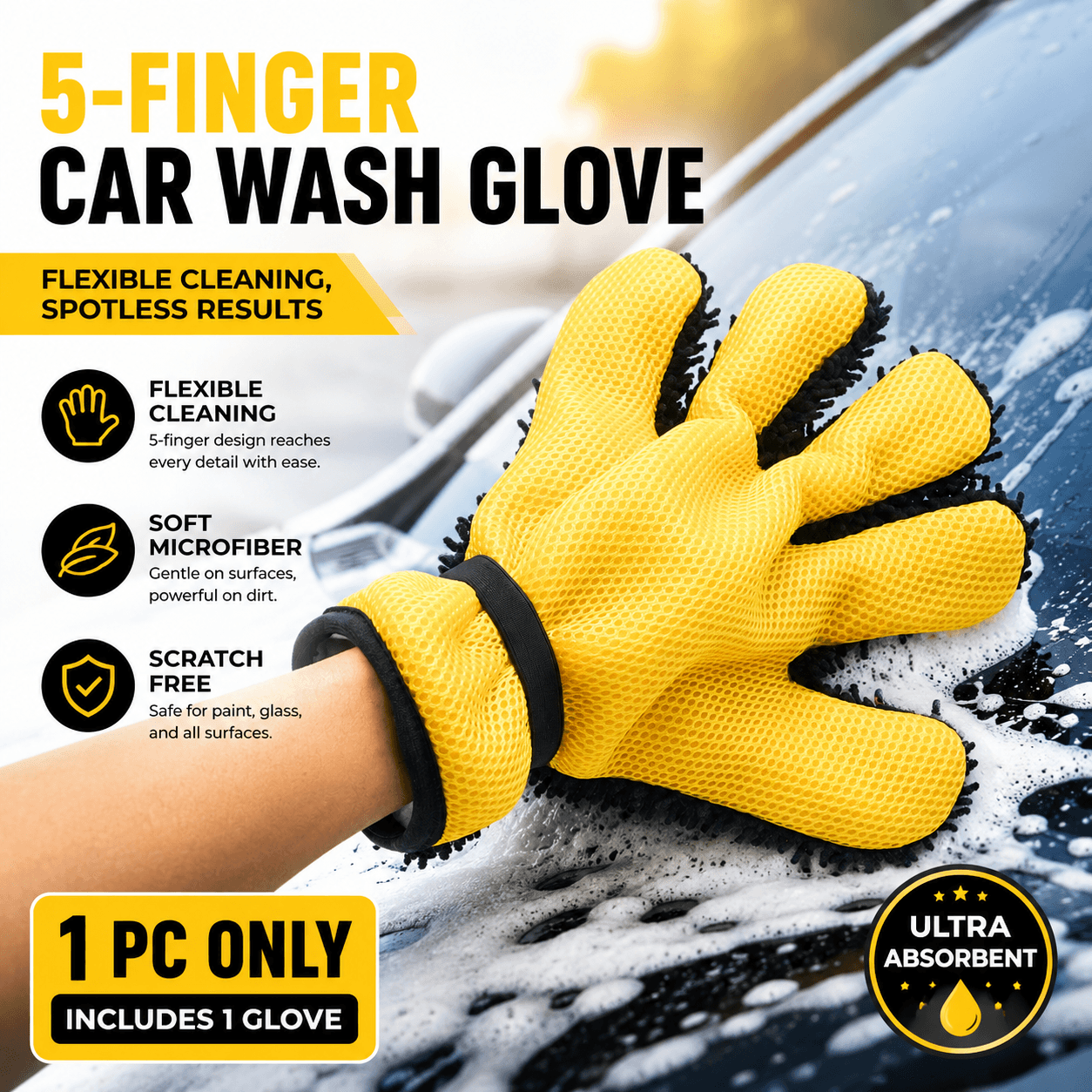 Five Finger Car Wash Glove Chenille Microfiber Cleaning Mitt Soft