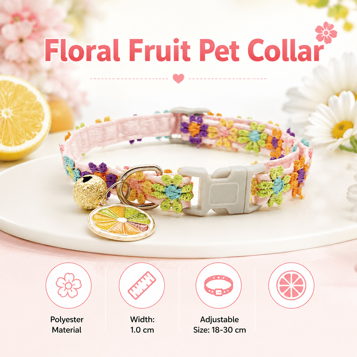 Floral Lace Pet Collar with Bell and Charm (Orange version) - Adjustable