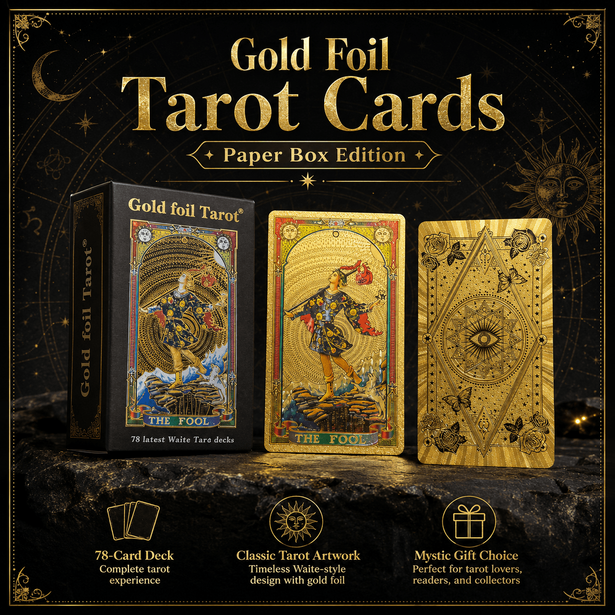 Gold Foil Eye Paper Box Tarot Cards Waterproof PVC Plastic 78 Card Tarot