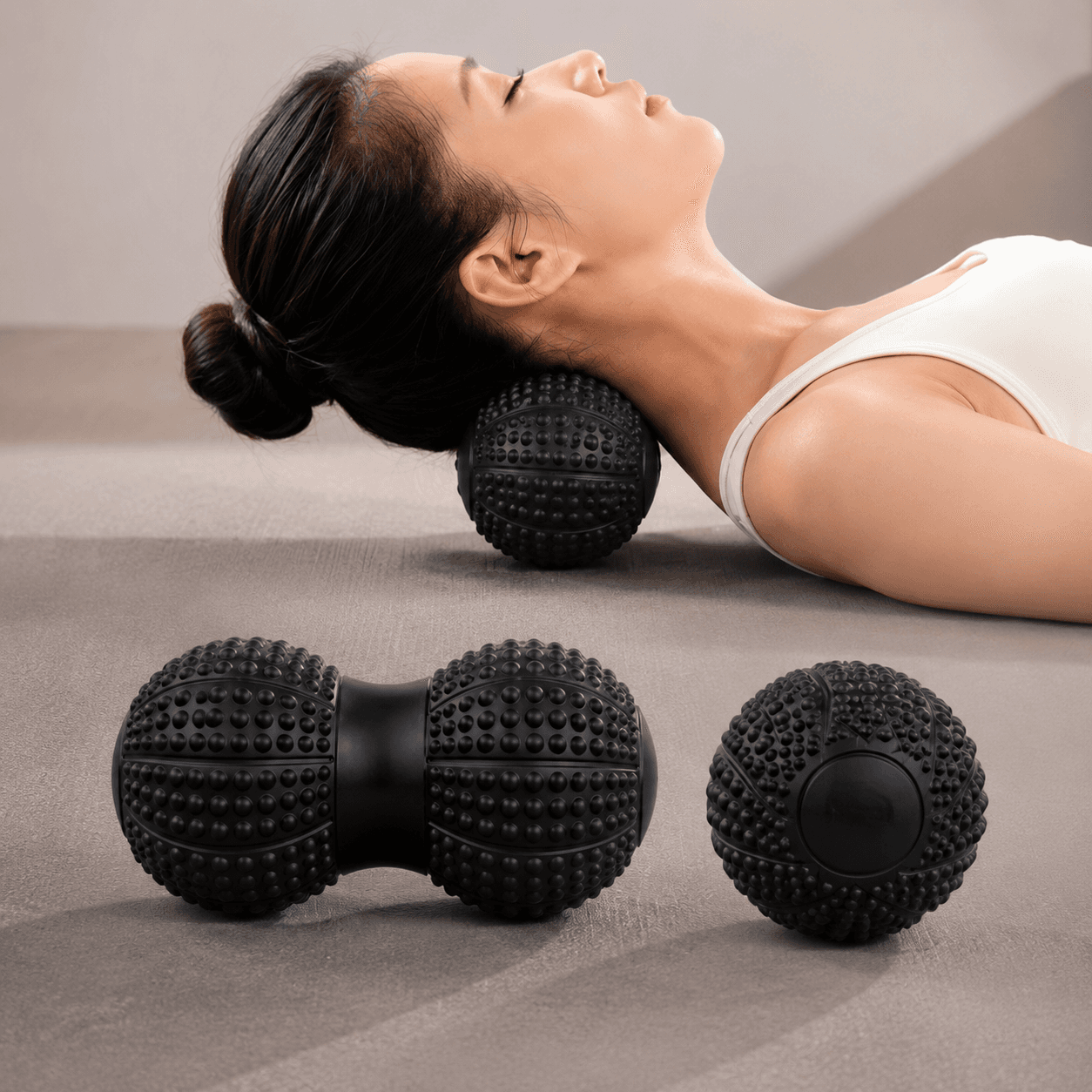 Massage Ball Set - Black TPR Peanut Ball and Single Ball - Trigger Point