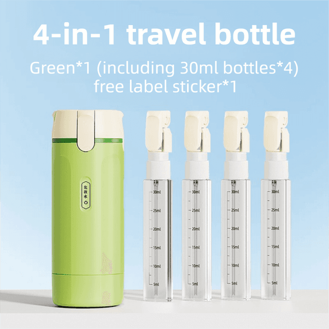 4-in-1 Green Compact Travel Cosmetic Dispenser Bottle - 4 x 30 ml Refillable