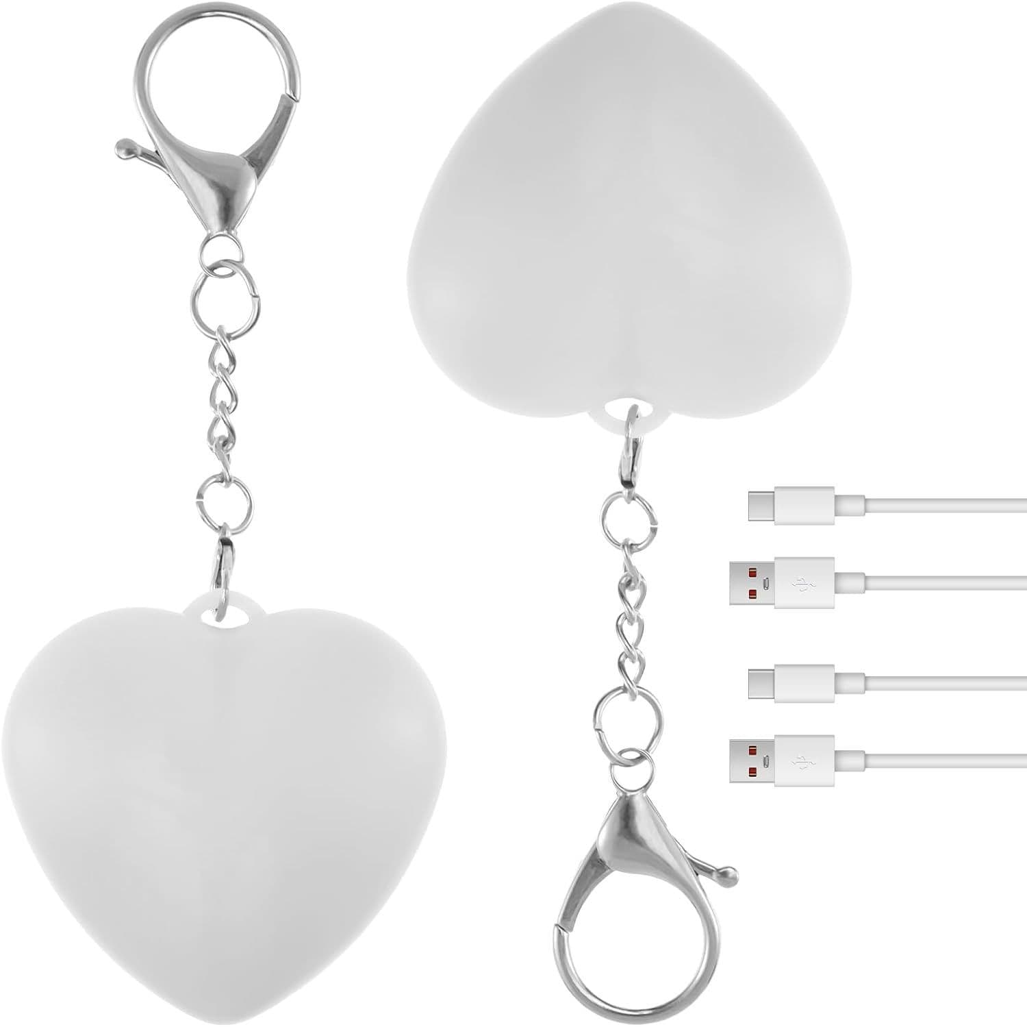 2 Pack Heart Shape Touch Night Light Keychain - Mini White Light Bag Charms