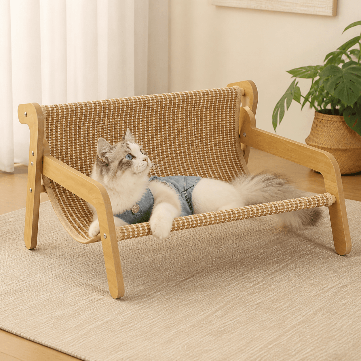 53.5 × 46 × 28 cm Large Cat Scratcher Sofa Bed with Wooden Elevated Base