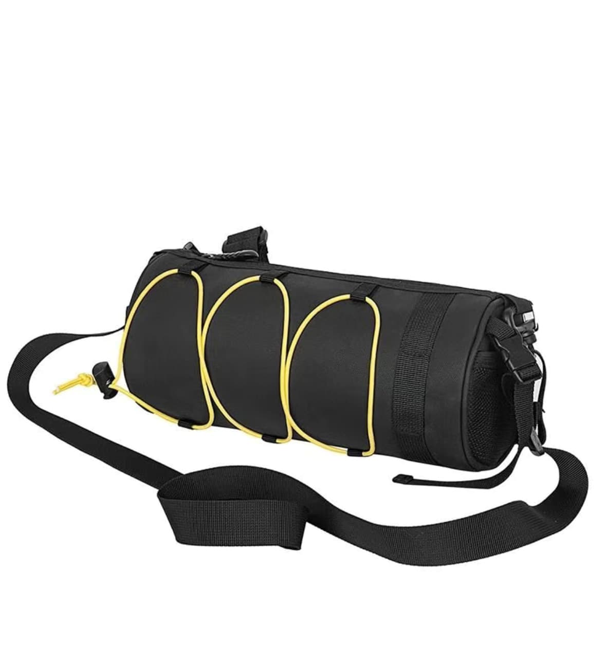 Black Bicycle Handlebar Bag with Fluorescent Yellow Elastic Cord