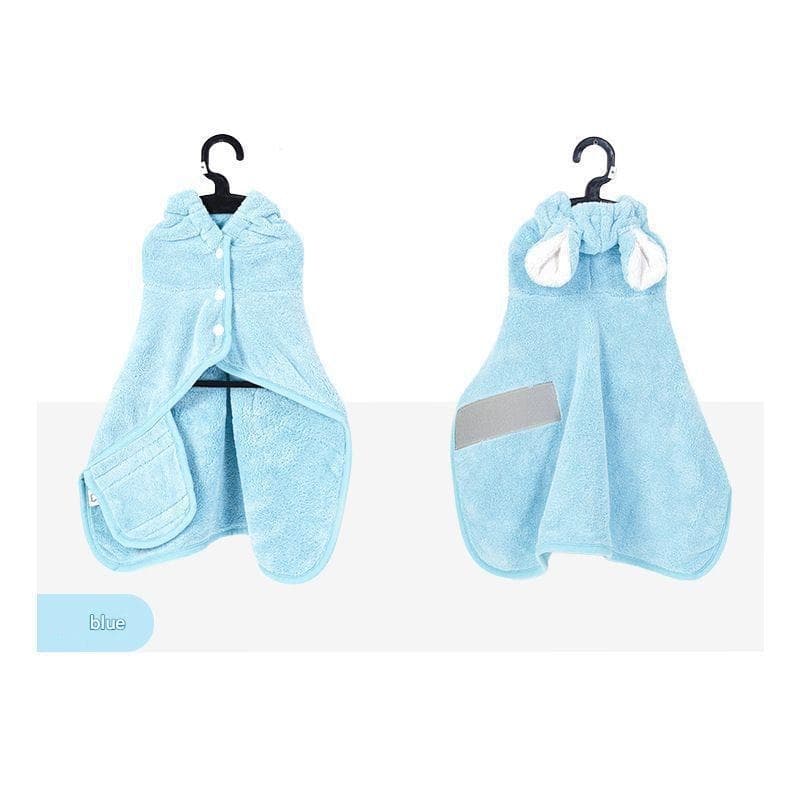 Blue XS size Pet Drying Robe with Hood - Quick Dry Coral Fleece Towel