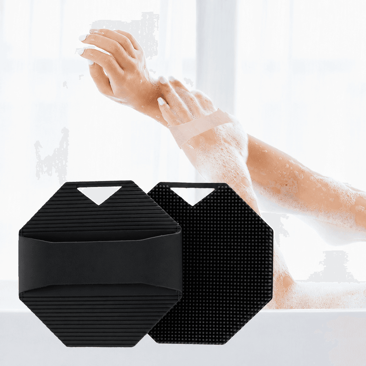 2 Pack Silicone Body Scrubber Shower Brush Black Octagon Bath Brush