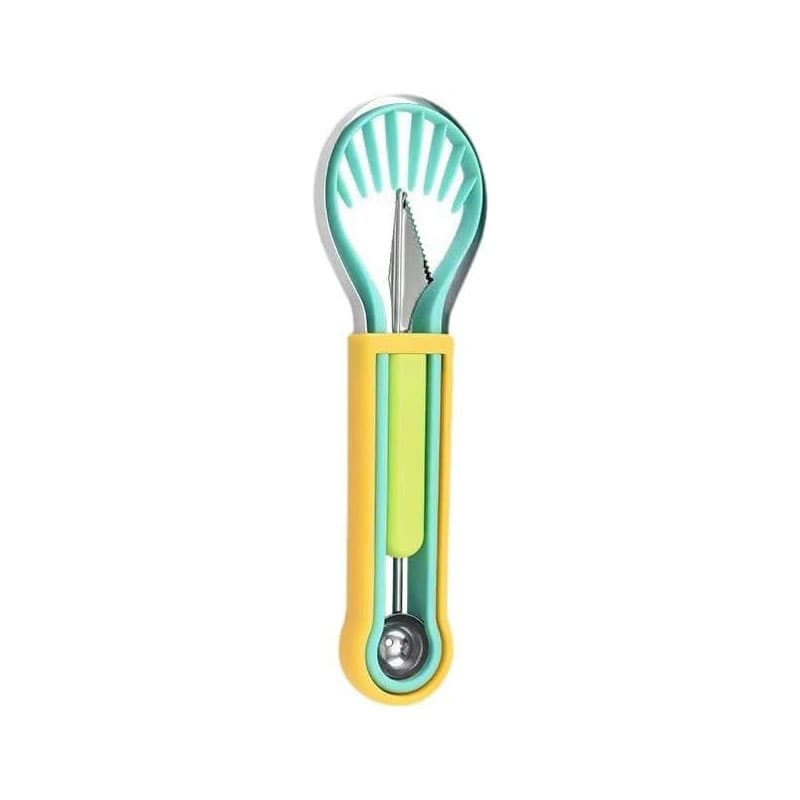 2-Piece Fruit Carving Tool Set Melon Baller Scoop - Yellow, blue and green