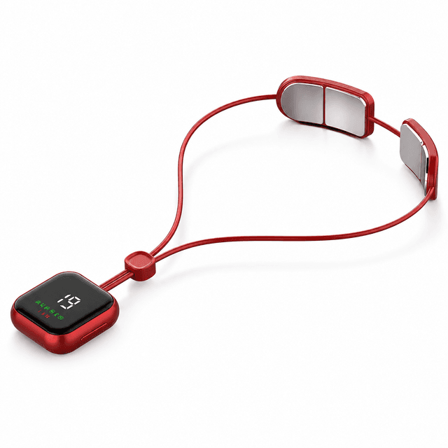 Red Lightweight Rechargeable Heated Cervical Massager - EMS TENS Pulse Neck