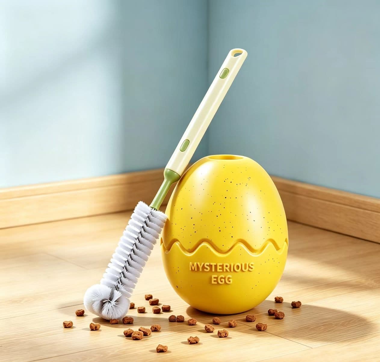 2-piece Yellow Dinosaur Egg Dog Slow Feeder Toy Set with Cleaning Brush