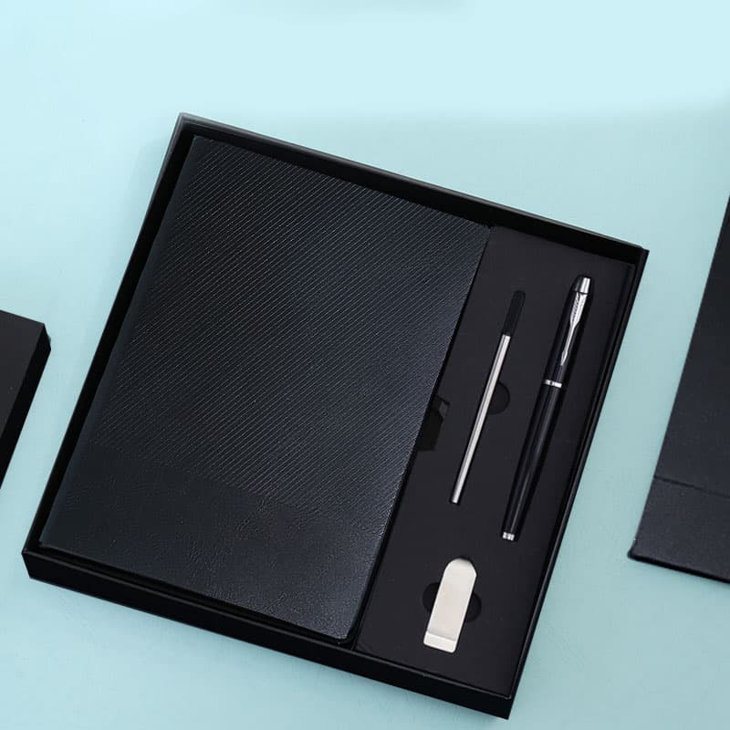 Black A5 Business Notebook Gift Set with 8GB USB Drive Executive Journal Pen
