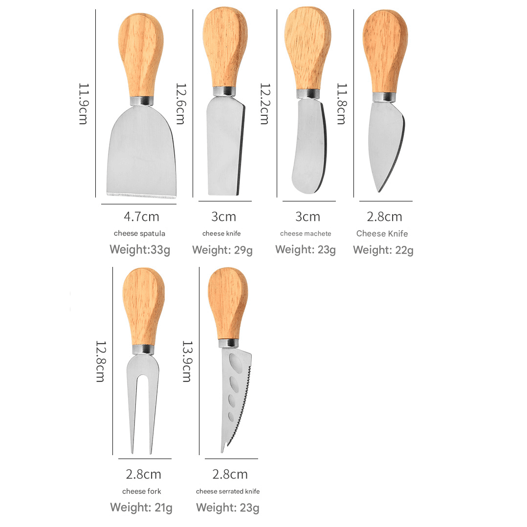 6-Piece Stainless Steel Cheese Knife Set with Wooden Handles - Cheese Knife