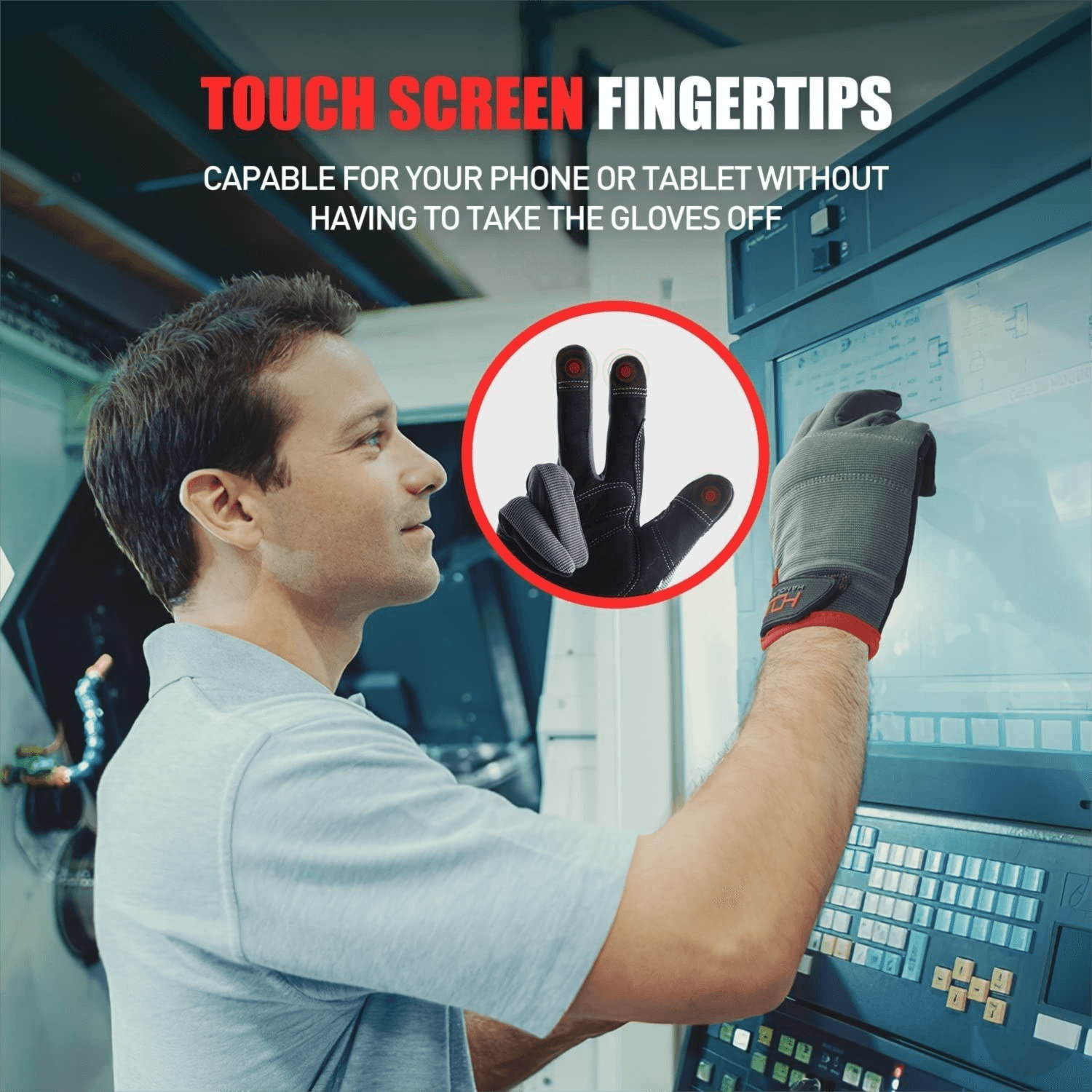 Size M Touchscreen Work Gloves - Reinforced Padded Palm with Shock