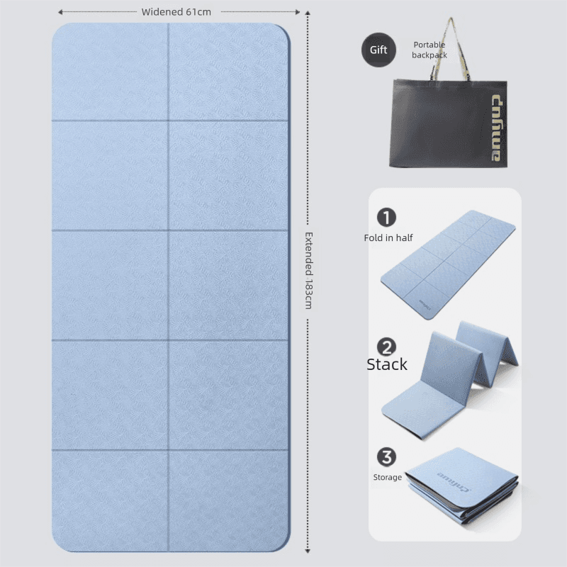 Blue Foldable Yoga Mat - Portable Thick Non-Slip Fitness Exercise Mat