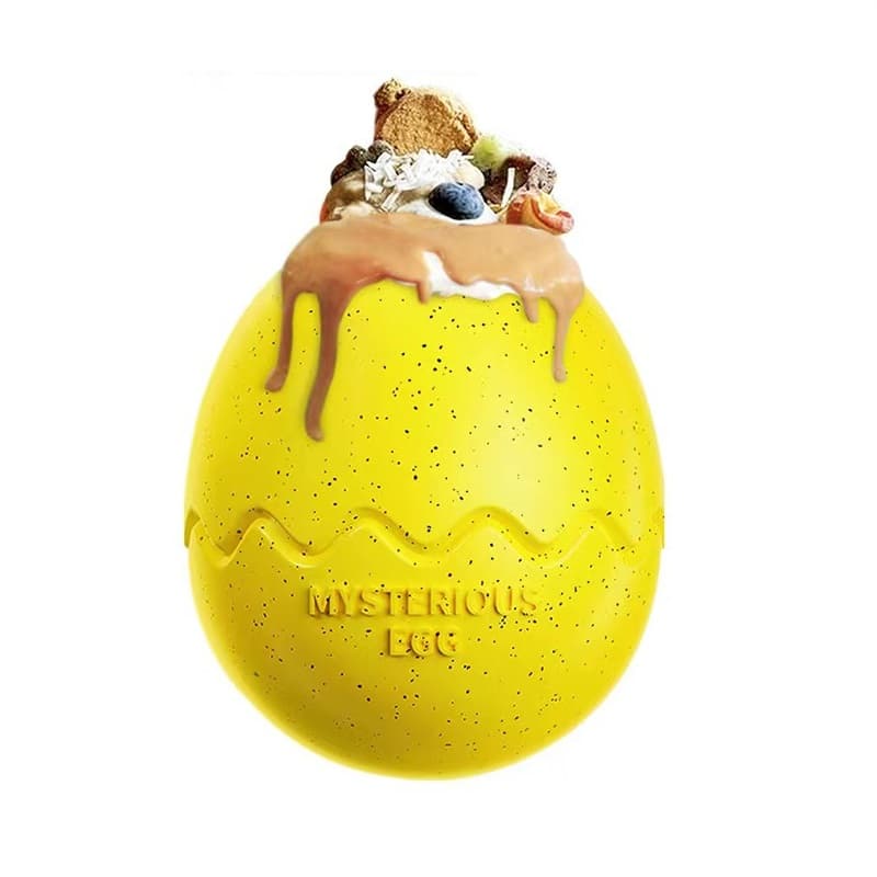 Yellow Dinosaur Egg Shaped Dog Slow Feeder Toy - TPR Interactive Treat
