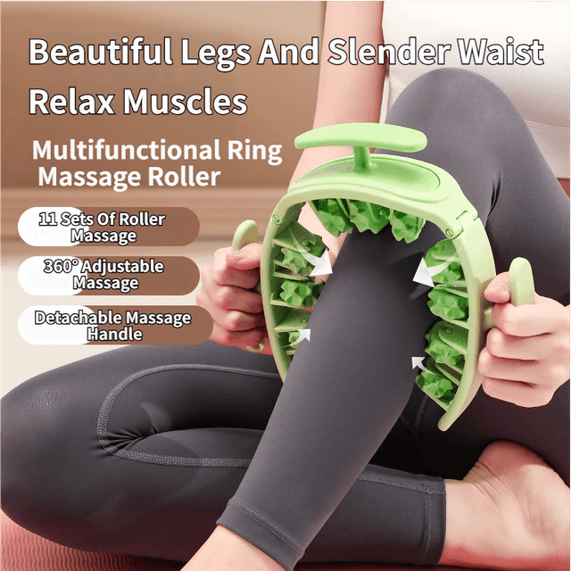 Green Multifunctional Ring Massage Roller with Detachable Handles - Dual Row