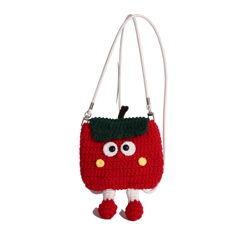 Apples Knitted Crossbody Bag - Handmade Crochet Mini Purse with Adjustable