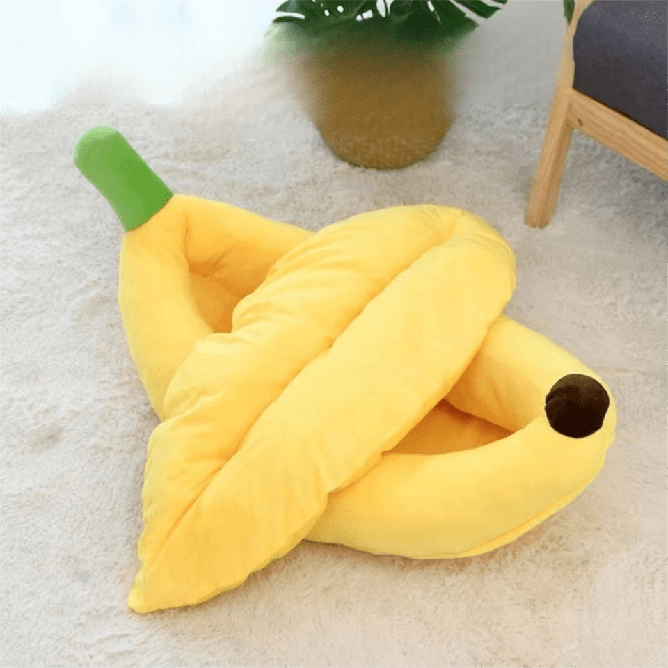 Banana Boat Pet Bed Plush Soft Dog Cat Nest with Cushion Warm Cozy Banana