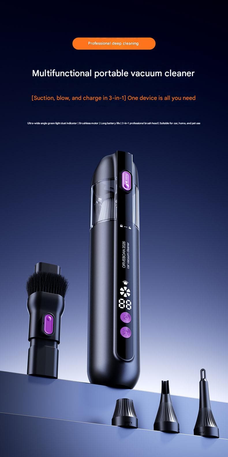 Black Cordless Handheld Vacuum Cleaner - High Suction Portable Car Vacuum