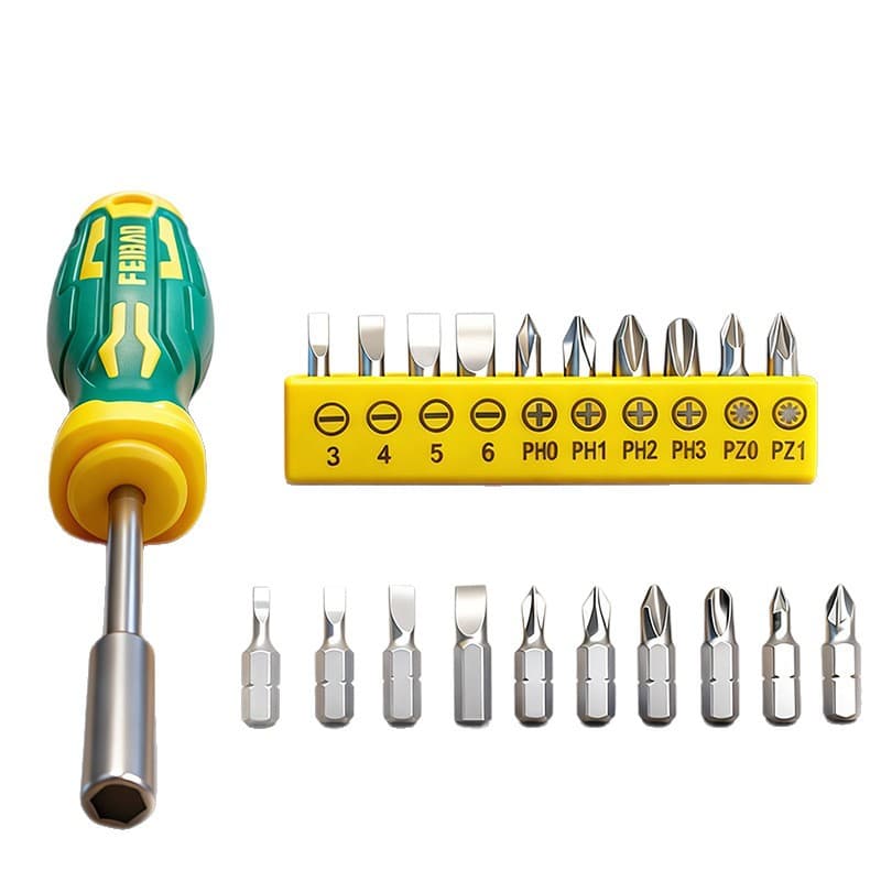Green and Yellow 11-Piece Magnetic Screwdriver Bit Set - Chrome Vanadium