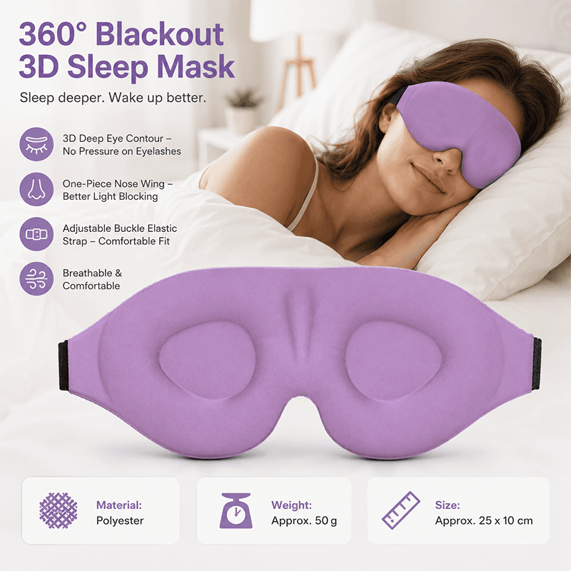 Purple 3D Contoured Sleep Eye Mask - 360 Degree Blackout Blindfold
