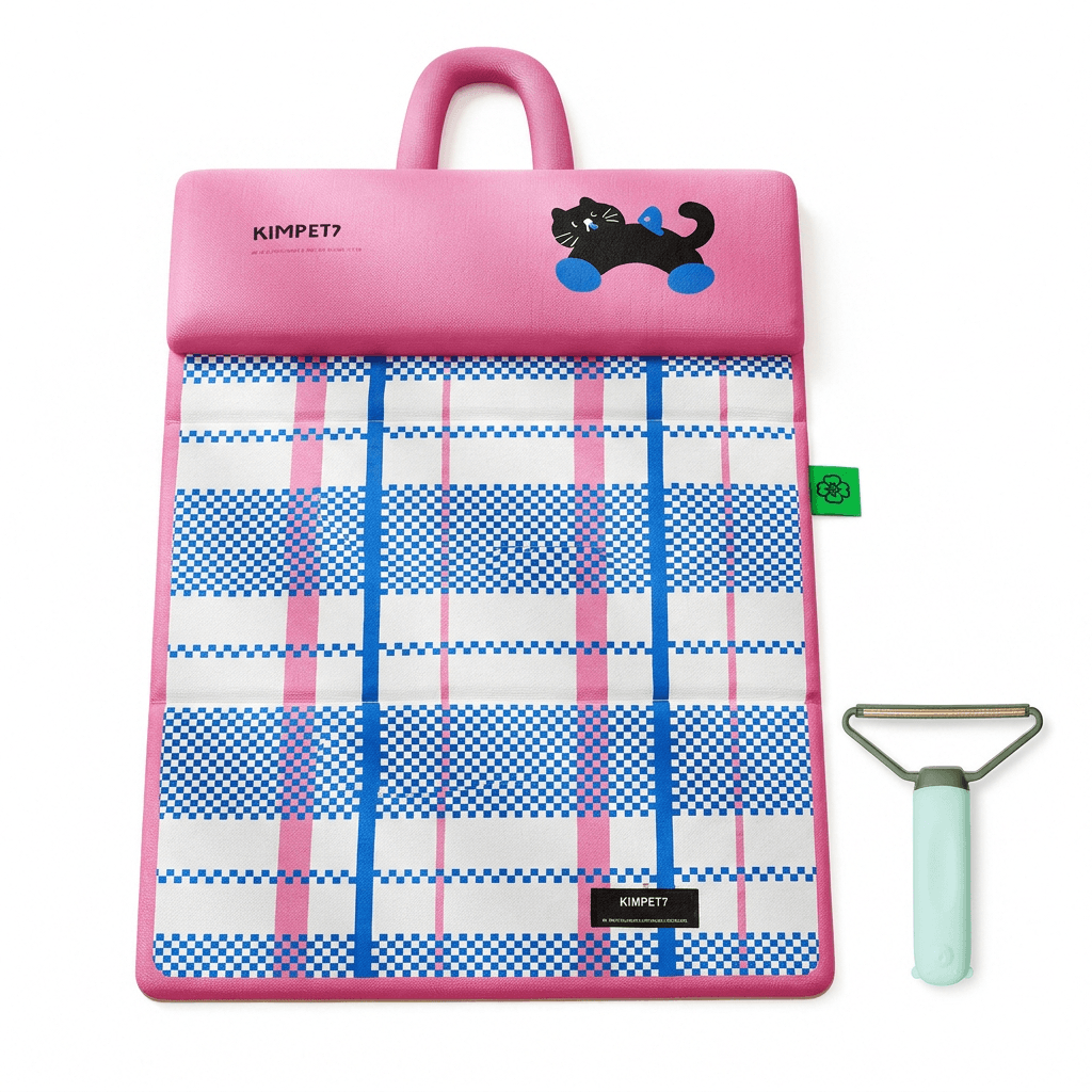 Blue Foldable Pet Cooling Mat (XL) and Green Pet Hair Cleaner - Blue+Green