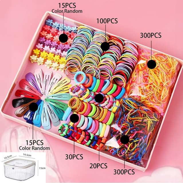 780-Piece Hair Accessories Gift Set with Elastic Rubber Bands & Hair Clips
