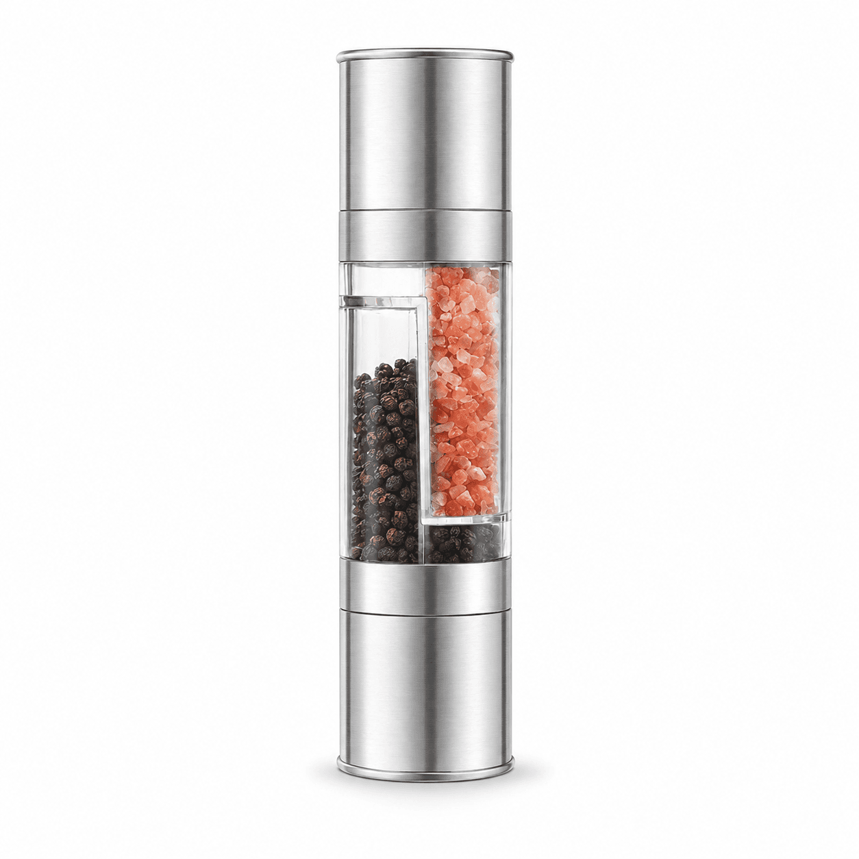 Dual Head Manual Pepper Grinder Silver Spice Mill with Adjustable Coarseness